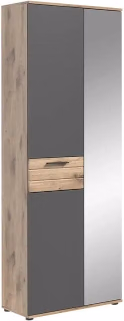 Armadio d'ingresso con specchio e guardaroba – Grigio antracite e rovere chiaro – SELMA