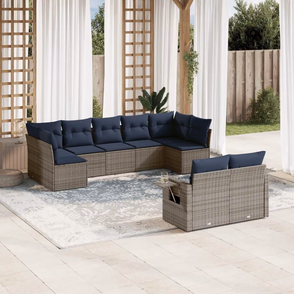 Maison Exclusive - Set di 9 pezzi per giardino con cuscini, grigio, polyrattan