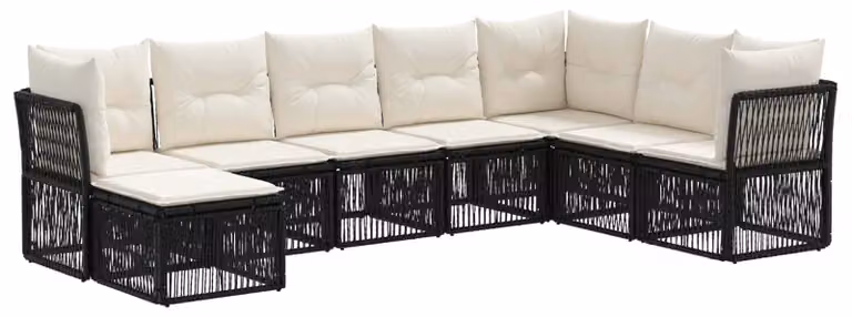 Set da giardino composto da 8 pezzi, colore nero, realizzato in rattan sintetico