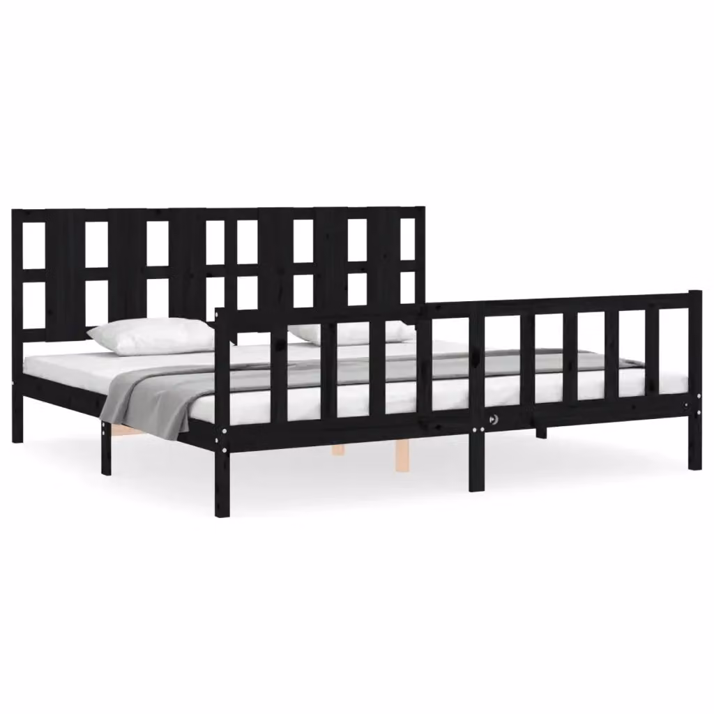 Letto con Testiera in Legno Massello di Pino Nero vidaXL L/P: 200 x 200 cm – 2