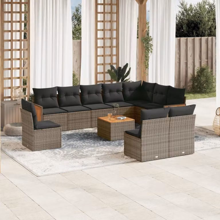 Maison Exclusive - Set da giardino 11 pezzi con cuscini Grigio Poly Rattan