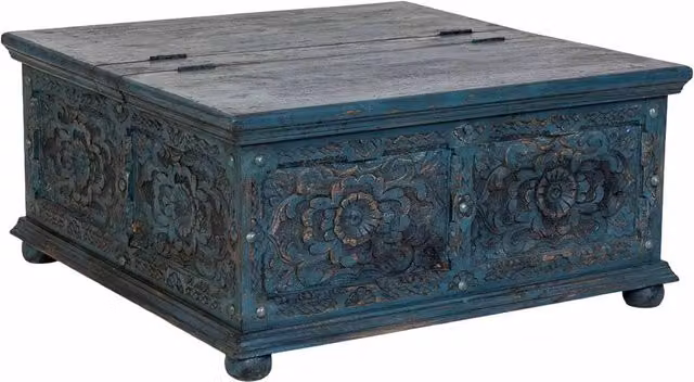 Tavolino artigianale in legno blu 100x100x47h cm