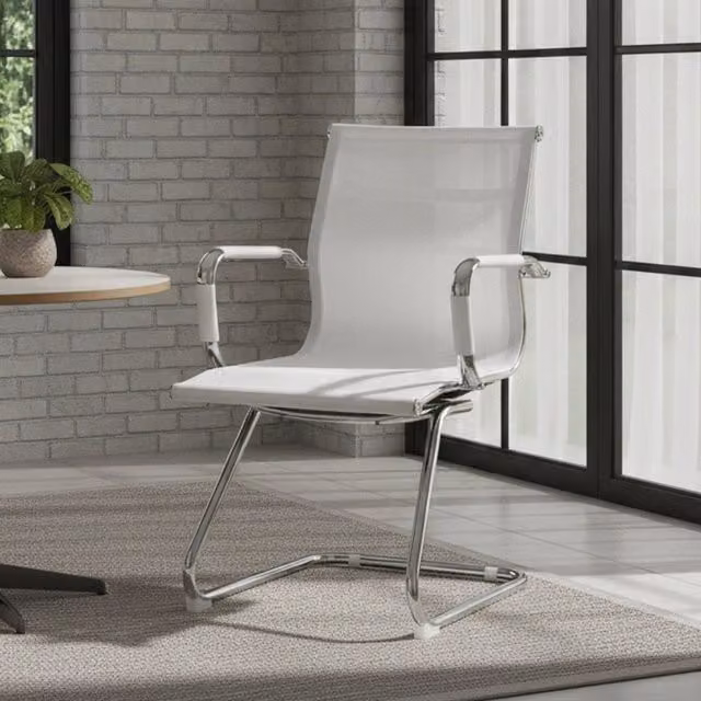 Sedia Balvano in tessuto grigio con struttura in metallo bianco e braccioli, ideale per casa e ufficio – 1