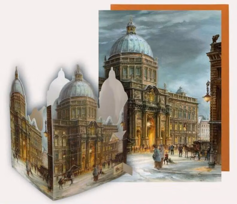 Calendario dell'Avvento da tavolo con il Castello di Berlino, cartolina e busta