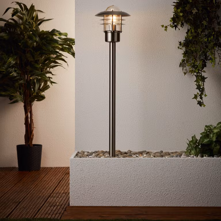 BRILLANTE lampada da terra per esterni Terrence | luce per esterni | metallo/vetro | acciaio inox | IP44 | resistente agli spruzzi | 1x E27 max. 40 W