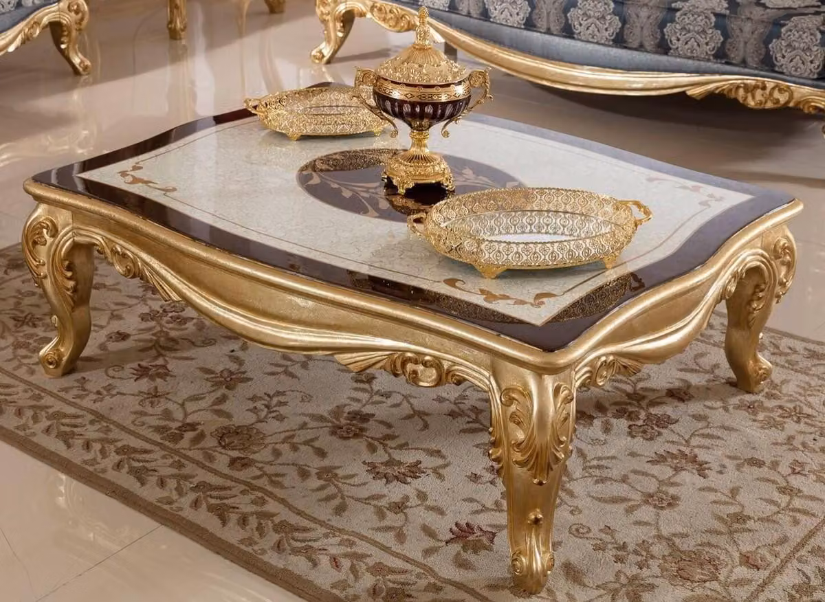 Casa Padrino tavolino barocco bianco / marrone / oro - Magnifico tavolo da salotto in legno massiccio in stile barocco - Mobili da salotto barocchi - Nobile & Magnifico