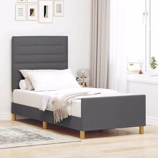Struttura letto imbottita vidaXL in tessuto grigio con base in legno L 200 x P 90 cm