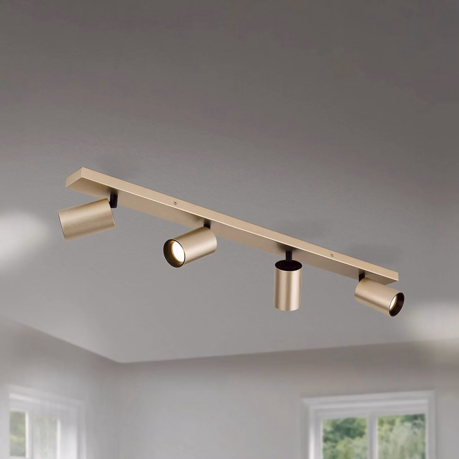 ORION Faretto Sean, a 4 luci, color oro, in metallo, orientabile dimmerabile, Ottone / Oro, Soggiorno / Sala da pranzo, Metallo, Moderno, Faretto