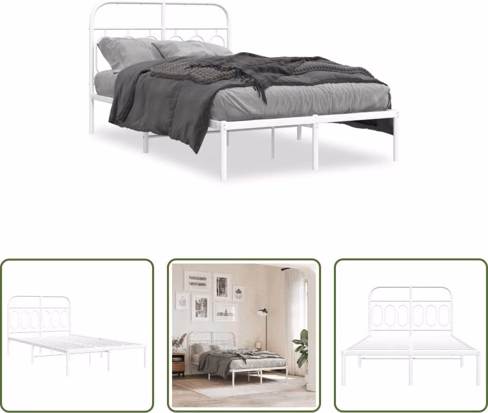 The Living Store Struttura letto con testiera in metallo bianco 120x200 cm