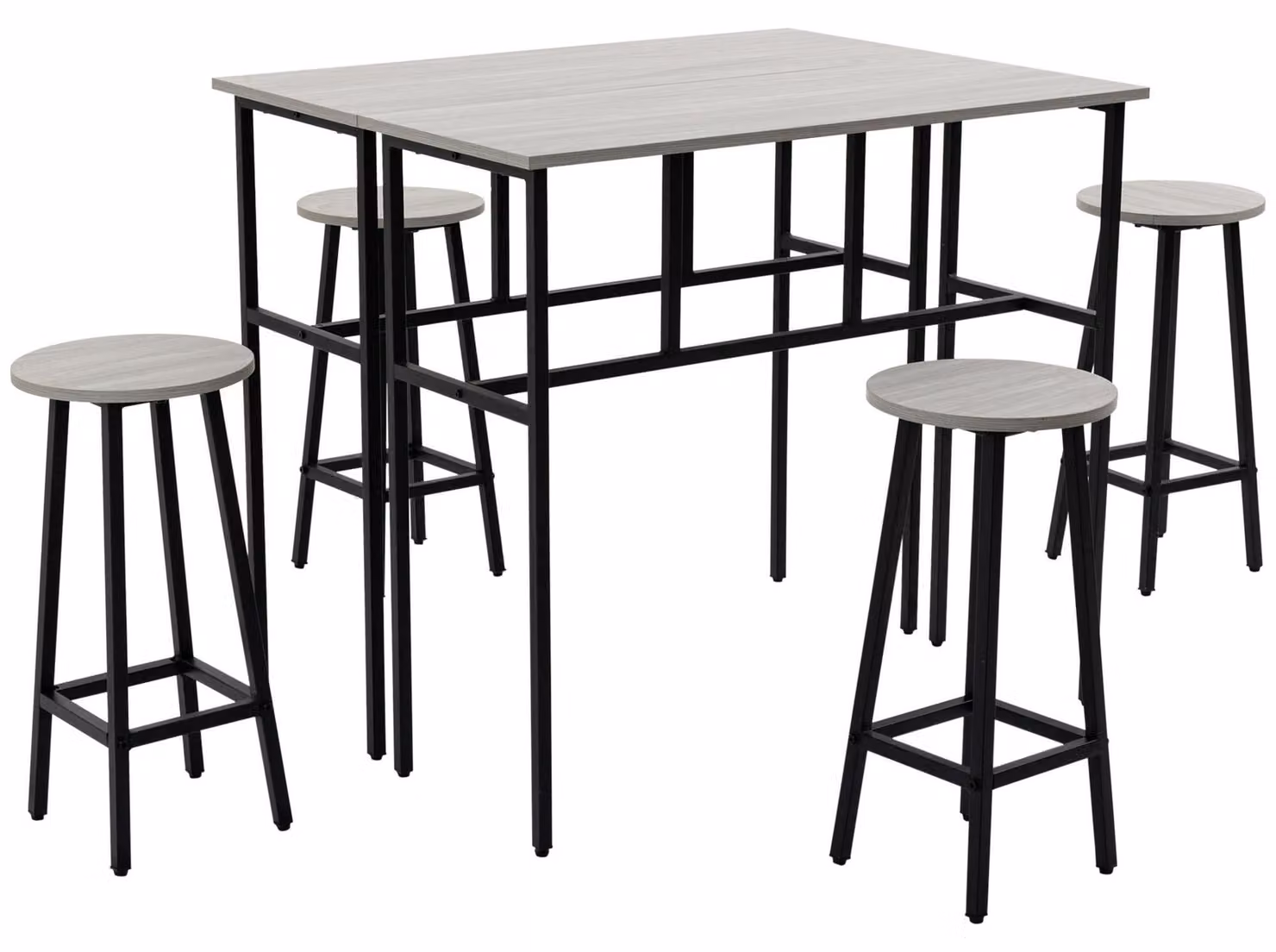 Set 2 Tavoli Alti 100x40x90 cm e 4 Sgabelli Grigio