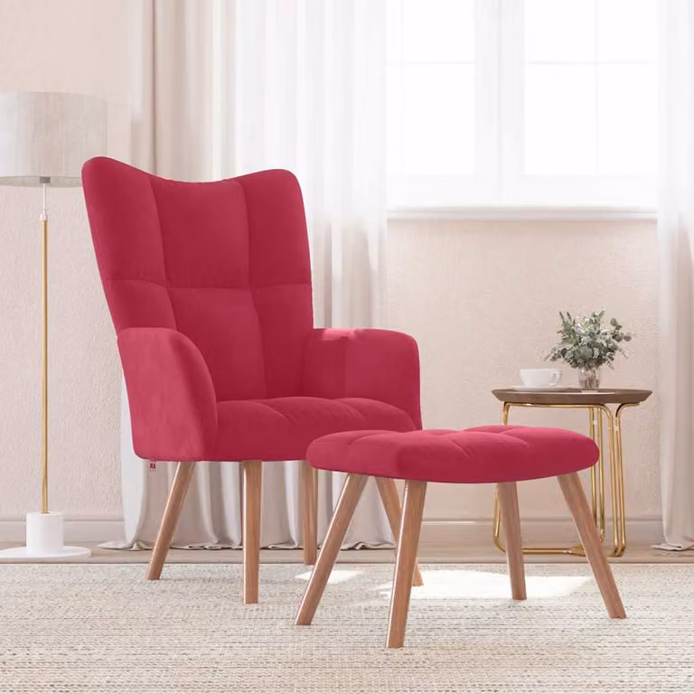 vidaXL Poltrona Relax con Poggiapiedi Rosso in Velluto