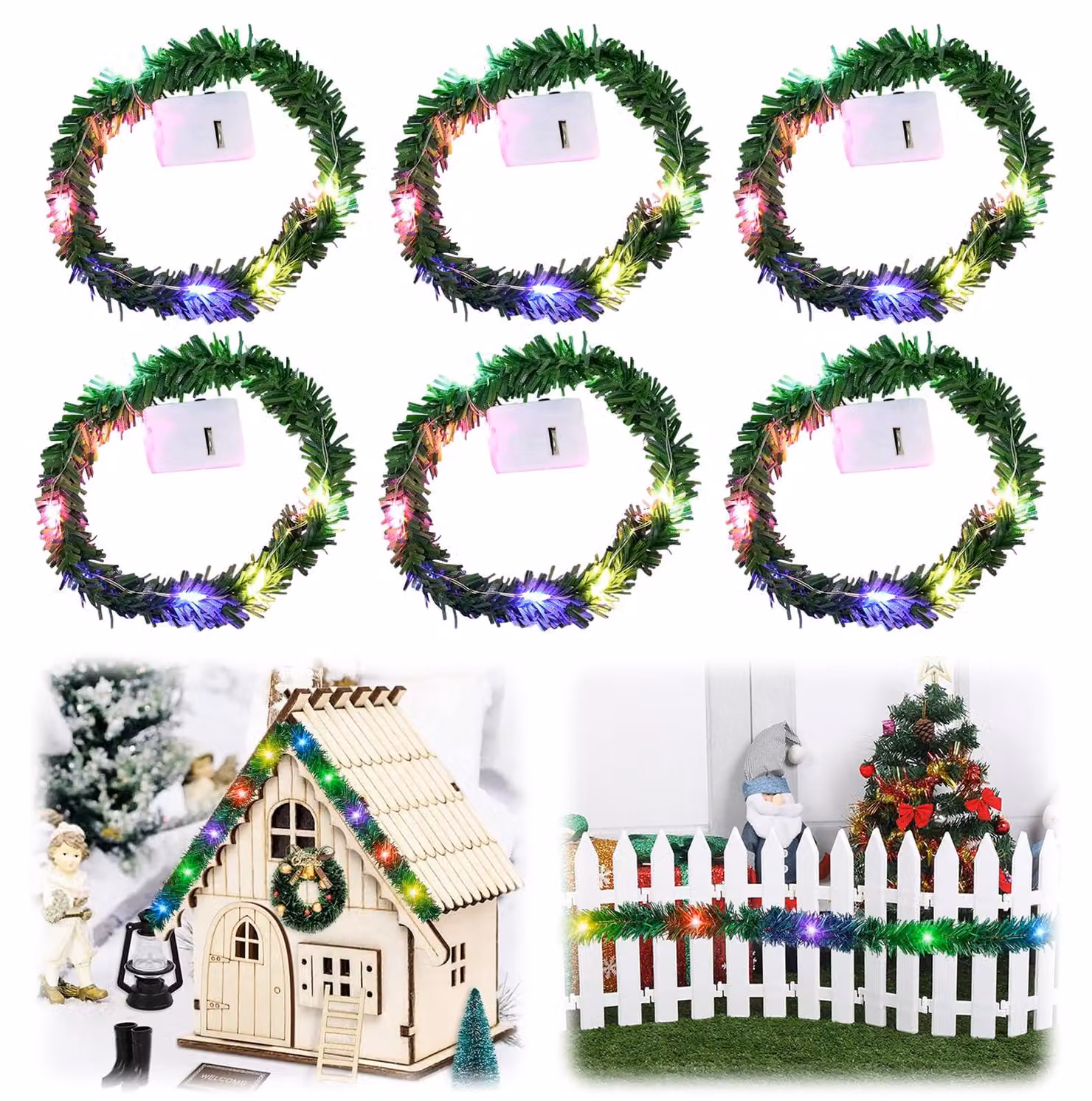 Set di accessori natalizi da 12 pezzi, con catena luminosa a LED, lunghezza 252 cm