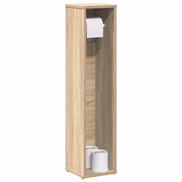 Mobile da bagno con portarotolo vidaXL in legno color rovere, montaggio a parete, L 20,5 cm x P 20 cm x H 90 cm