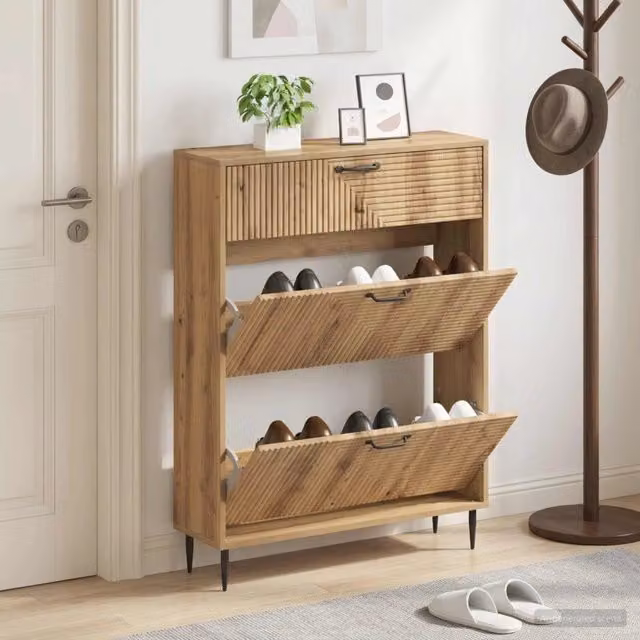 Mobile per scarpe moderno vidaXL con scomparti basculanti, L/P/H: 78 x 24 x 103 cm, marrone o nero