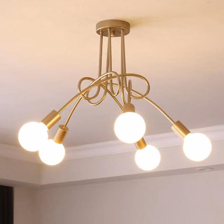 Lampada a sospensione retrò, 5 luci, attacco E27, colore oro, diametro 60 cm