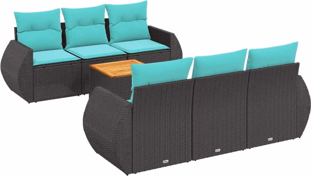 Set Divani da Giardino 7 pz con Cuscini Nero in Polyrattan