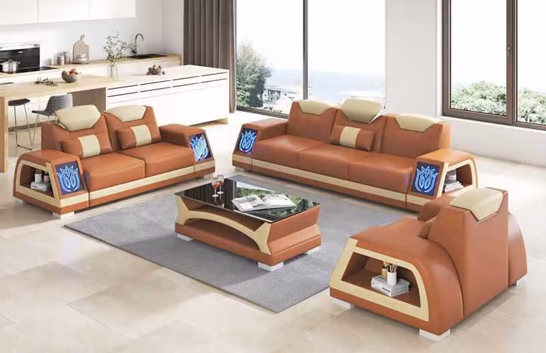 Komplette Couchgarnitur Sofagarnitur Ledersofas Sofa 3tlg Sofas Braun