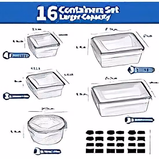 Set di 32 contenitori ermetici Tupperware in plastica trasparente con coperchi, adatti per microonde e congelatore, confezione da 1 l, 840 ml, 700 ml, 550 ml e 350 ml