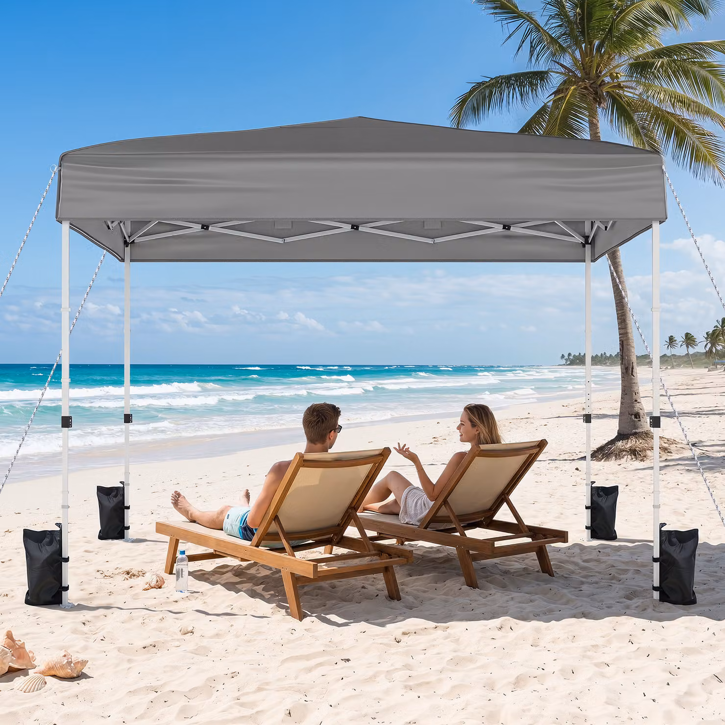 Gazebo da esterno pieghevole Costway in tessuto oxford grigio con pareti rimovibili e finestre trasparenti 3x3 m
