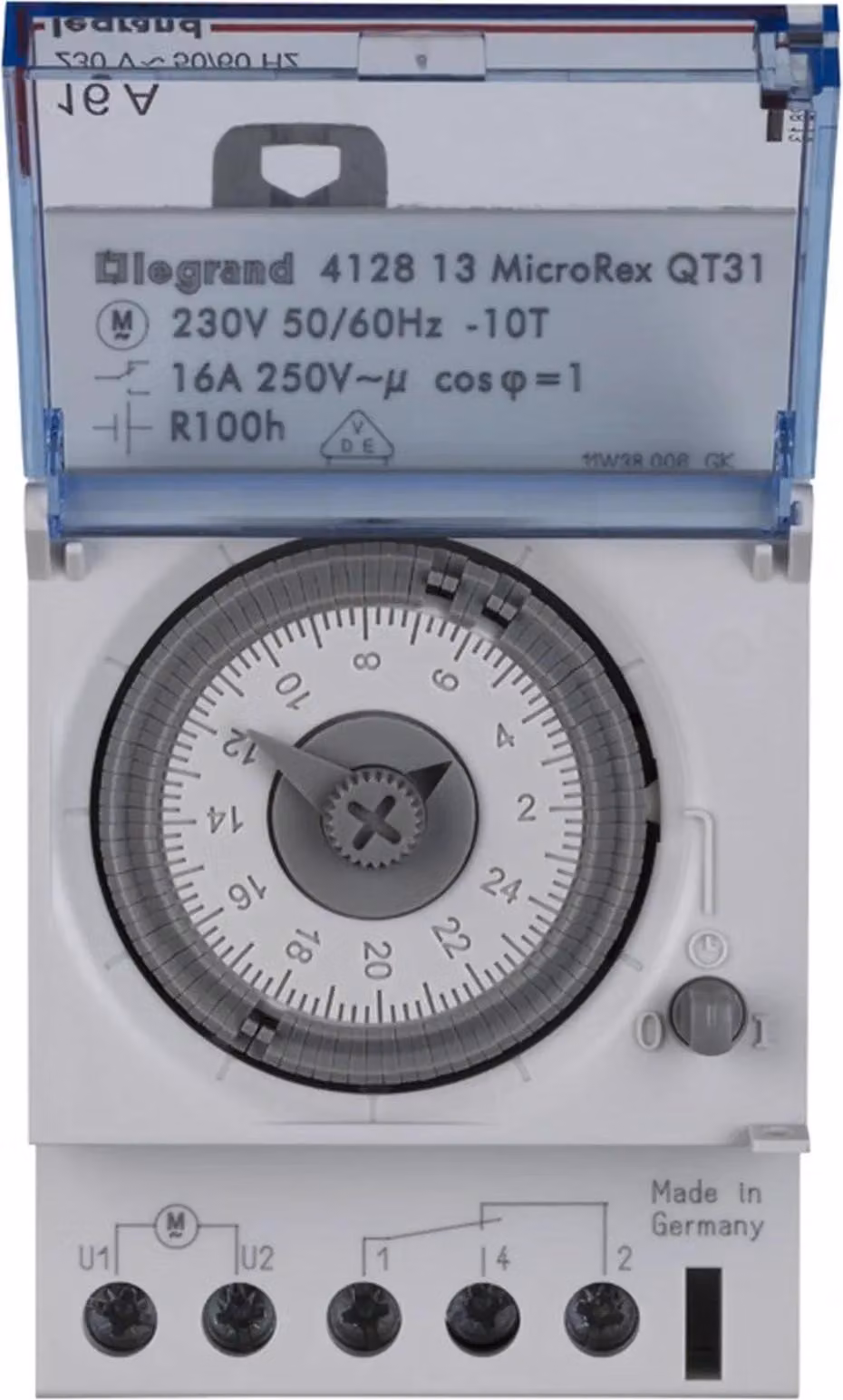 Legrand MicroRex QT31, timer giornaliero analogico con riserva di carica, 230 V 50/60 Hz, 1 canale, 3 TE, 1 pz.