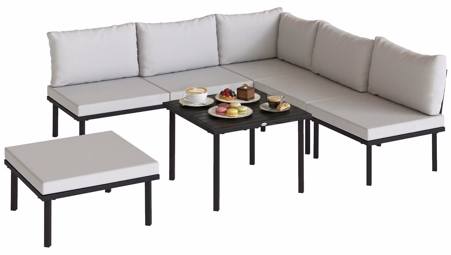 Set di mobili da giardino Outsunny per relax, per 5-6 persone, composto da un set lounge da giardino con 2 posti a sedere