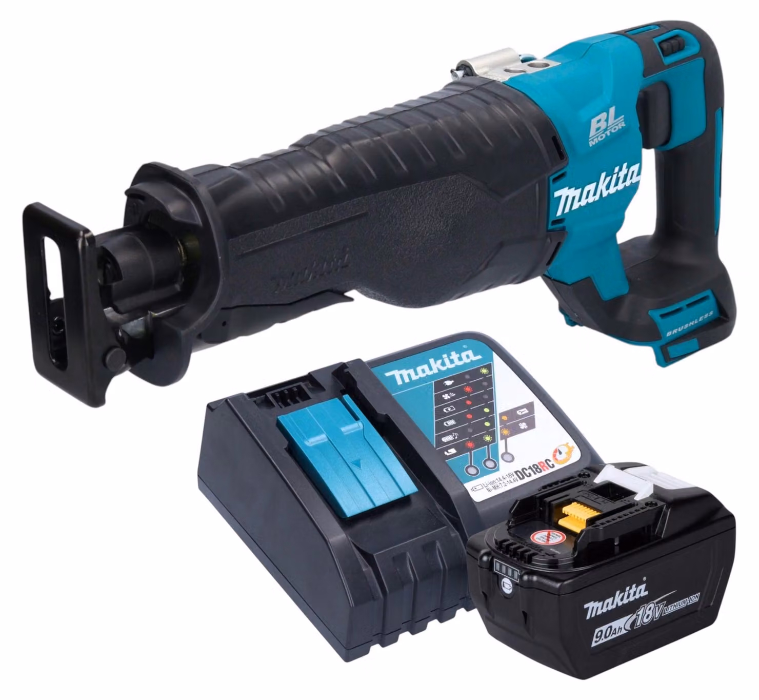 Makita DJR 187 Z Sega alternativa a batteria 18 V brushless + 1 batteria da 9,0 Ah + caricabatterie