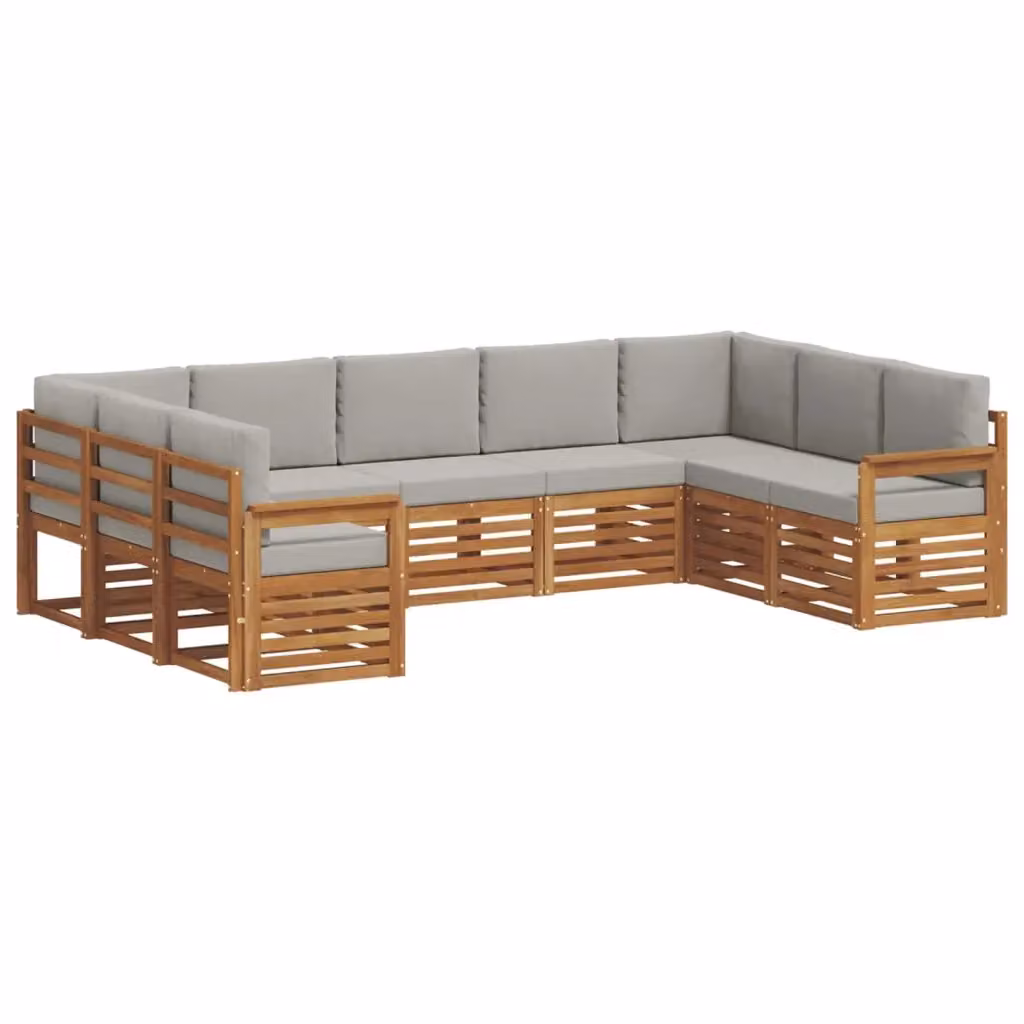 Set di divani da esterno a L vidaXL in legno di acacia con cuscini grigi – 2