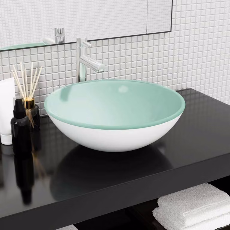 The Living Store Lavabo in vetro temperato 42x14 cm Bianco