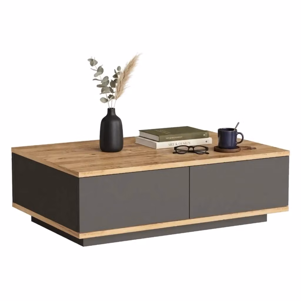 Babila, Tavolino da Salotto Moderno con 2 Vani, L/P/H: 90 x 60 x 29 cm, Colore Rovere Nodi – 2