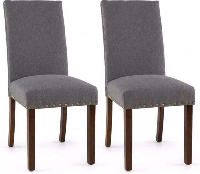 Set di 2 sedie da pranzo imbottite gambe in legno massello e piedini regolabili, Sedie da cucina con schienale alto Grigio