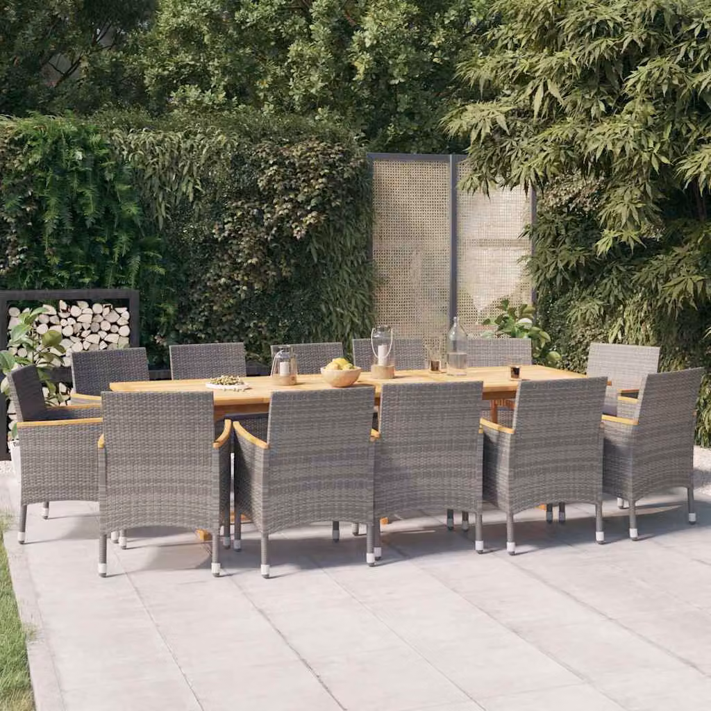 vidaXL Set da Pranzo per Giardino in Legno di Acacia con 13 Cuscini Grigio – 1