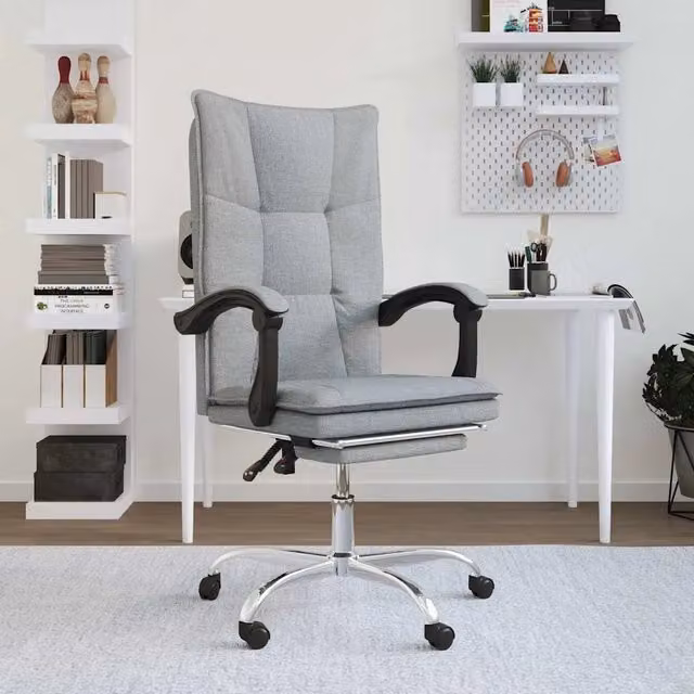 Sedia per studi-Poltrona da Ufficio Reclinabile Grigio Chiaro in Tessuto 974374
