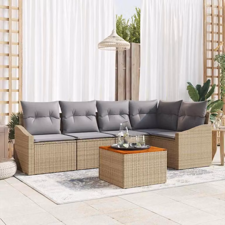Maison Exclusive - Set Divano da Giardino 6 pcs Beige e Grigio Chiaro polyrattan