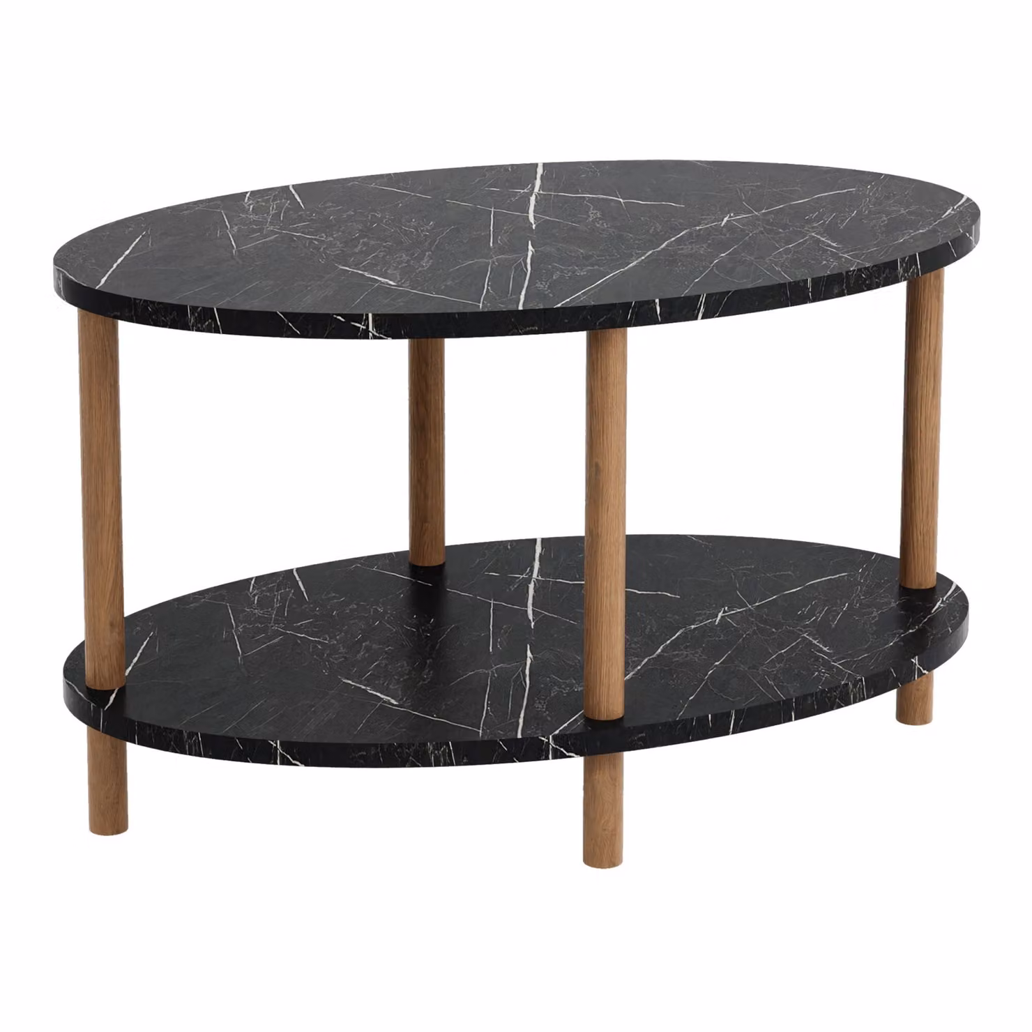 Tavolino In And OutdoorMatch Vanessa - Ovale - 43x70x44 cm - Colori nero e legno - Truciolare e legno di faggio - Design moderno
