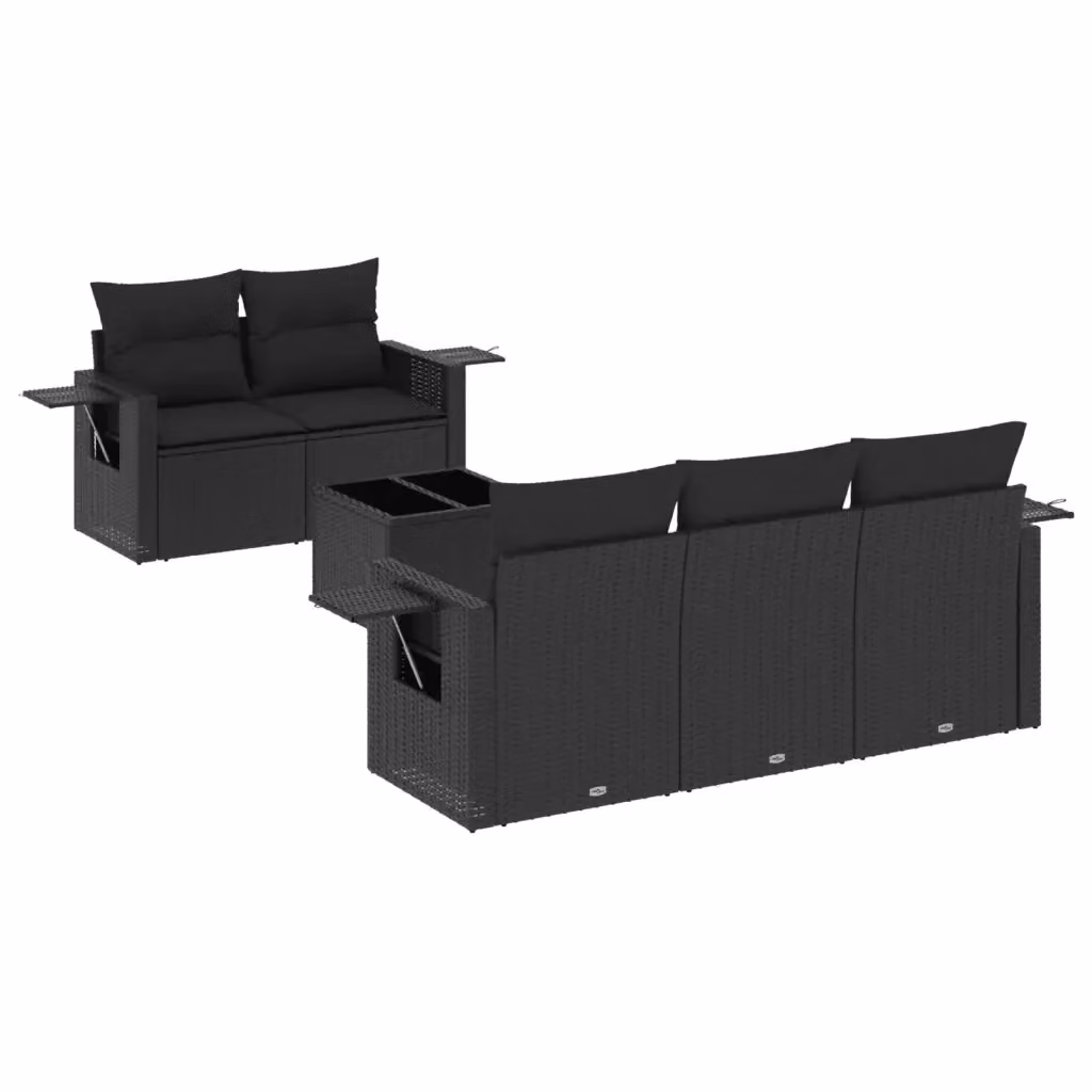 Set Divano da Giardino vidaXL 6 pz in Polyrattan Nero con Cuscini e Tavolino da Caffè – 2
