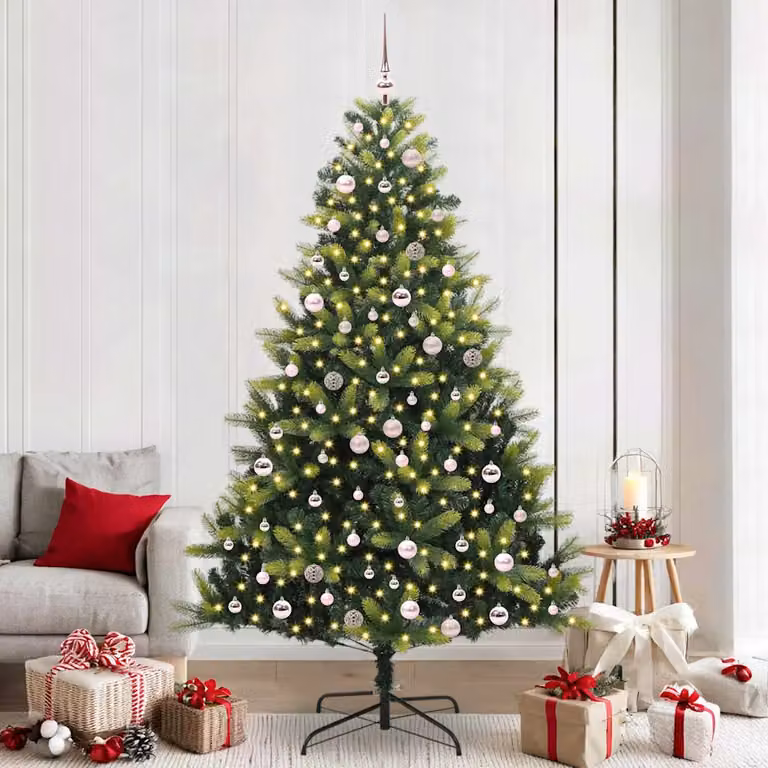 Albero di Natale Artificiale a Cerniera vidaXL Verde con 300 LED Bianco Caldo, Altezza: 240 cm