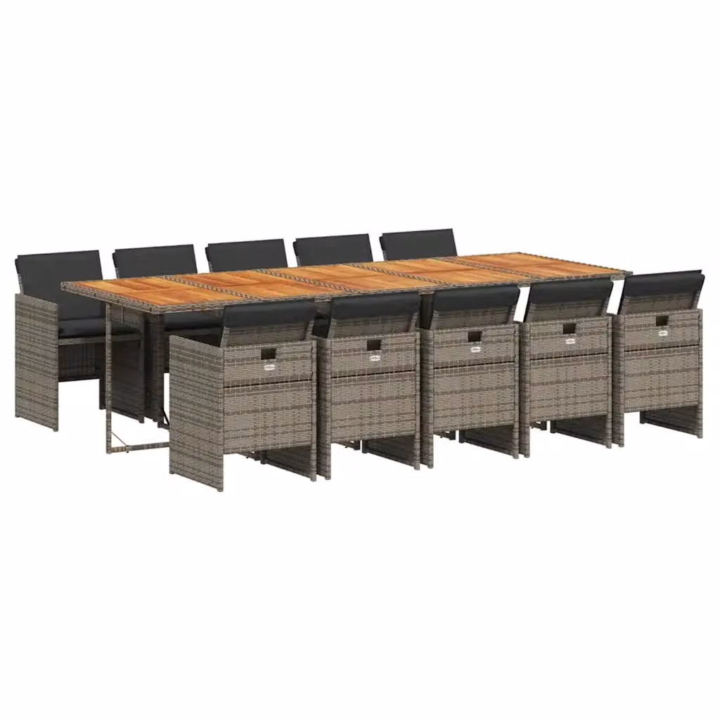 vidaXL Set da Pranzo da Giardino 11pz in Polyrattan e Legno di Acacia con Cuscini Grigio e Marrone – 2