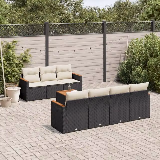 Set Divani da Giardino con Cuscini 8 pz Nero in Polyrattan 3258206