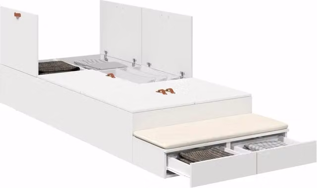 Letto singolo | Letto per adulti | Struttura letto con contenitore Bianco 80 cm Legno multistrato
