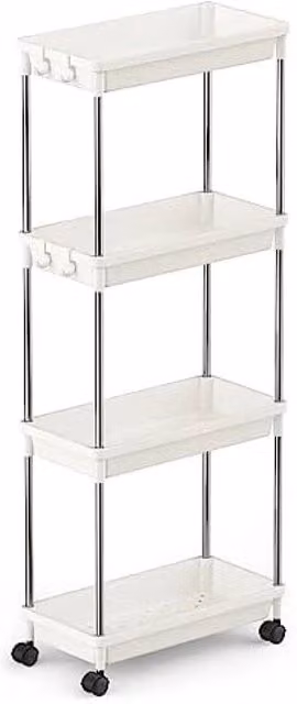 Carrello portaoggetti su ruote Outsunny a 3 livelli in plastica PP bianca, Altezza: 30 cm per livello, Larghezza: 20 cm