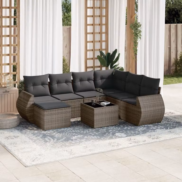 Maison Exclusive - Set da giardino 8 pezzi con cuscini grigio in polyrattan