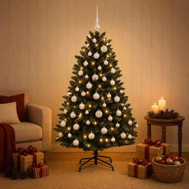 vidaXL Albero di Natale artificiale verde scuro con palline 150 cm