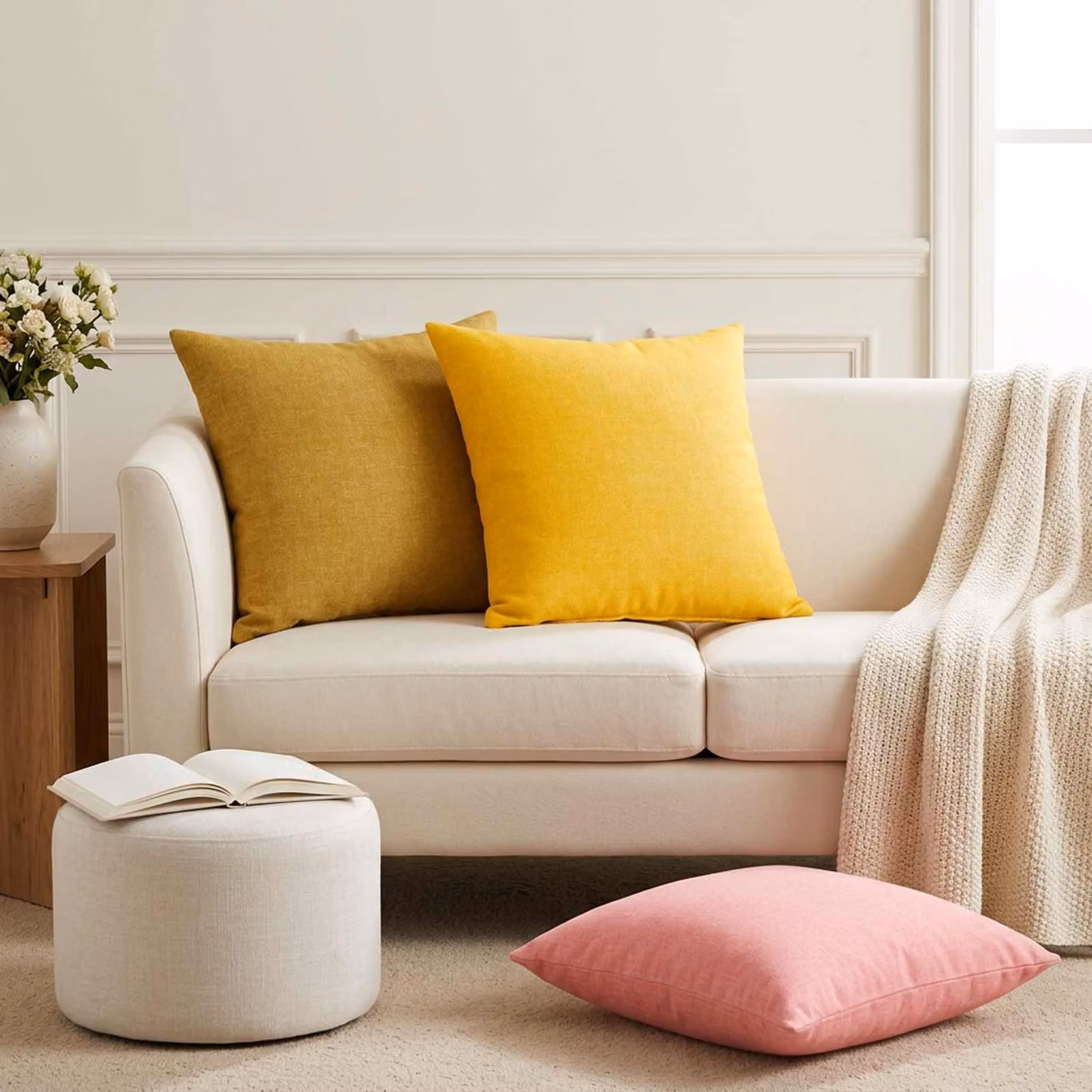 vidaXL Cuscino con cuscino HEERLEN 2 pz Giallo Chiaro Tessuto