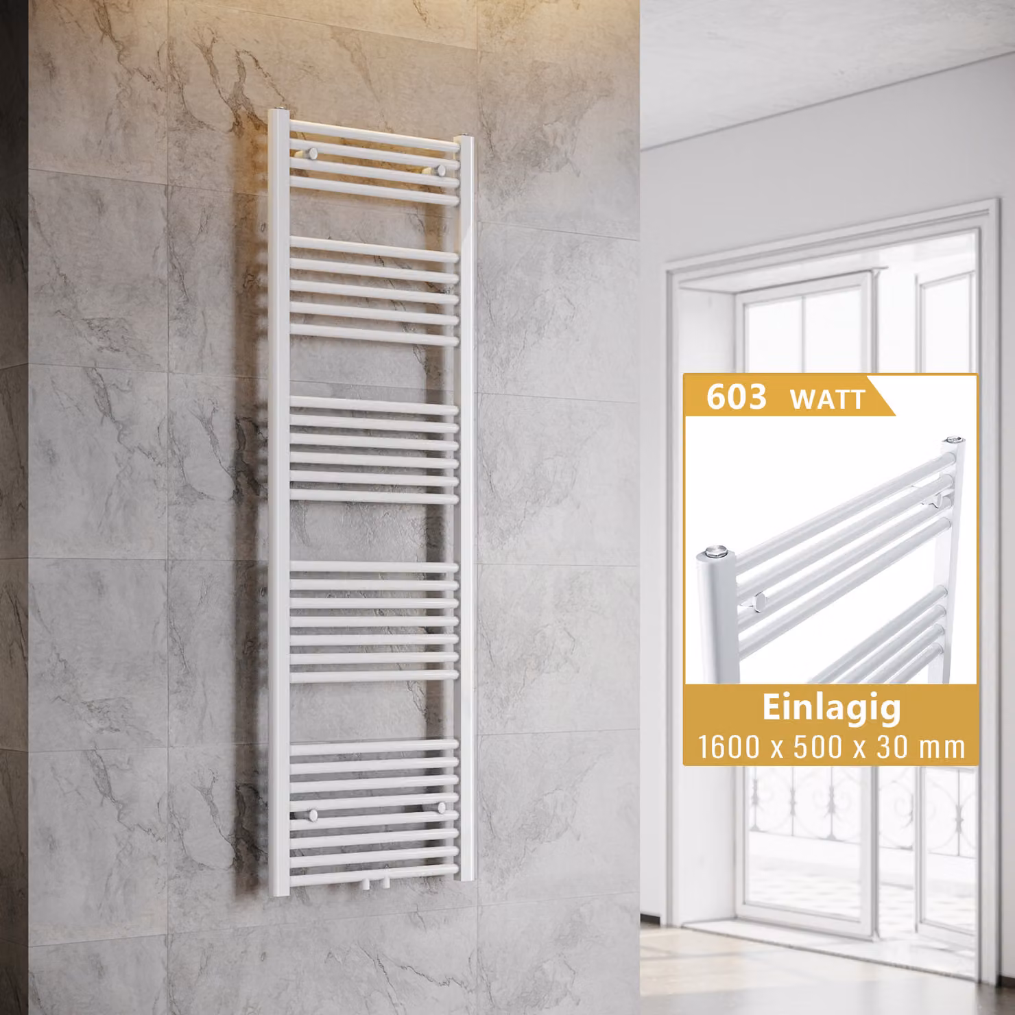 SONNI - Radiatore elettrico da bagno, colore bianco, dimensioni 160 x 50 cm, rivestimento in polvere, ecologico, risparmio energetico, senza resistenza