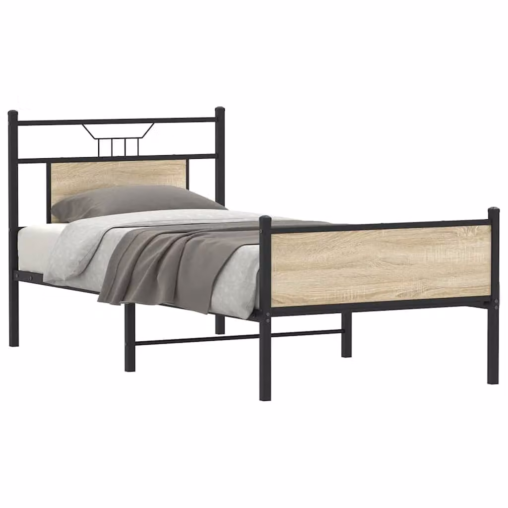 vidaXL Giroletto senza Materasso in Rovere Sonoma e Metallo, L/P/H: 90 x 200 x 107 cm (circa)