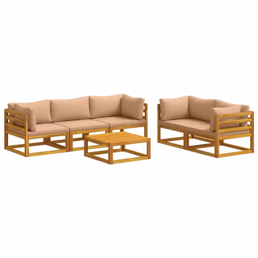 Set di divani da giardino vidaXL in legno di acacia massello con cuscini beige e tavolo da caffè, 6 pezzi – 2