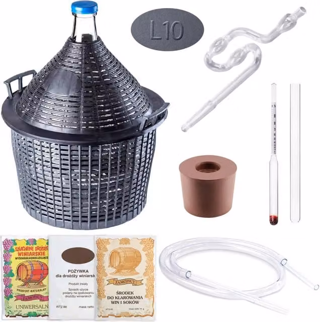 Set per la conservazione del vino Kadax con bottiglia da 10 l e gorgogliatore in sughero