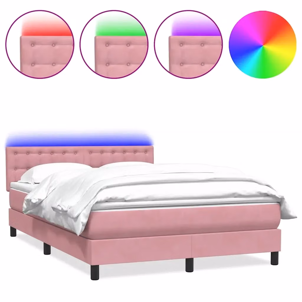 Letto a molle con materasso vidaXL in velluto rosa con illuminazione LED sottostante e porta USB L/P/H: 144 x 88 x 213 cm – 2
