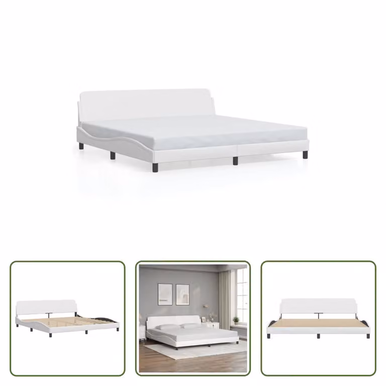 The Living Store Struttura letto con testiera bianca 200x200 cm in ecopelle