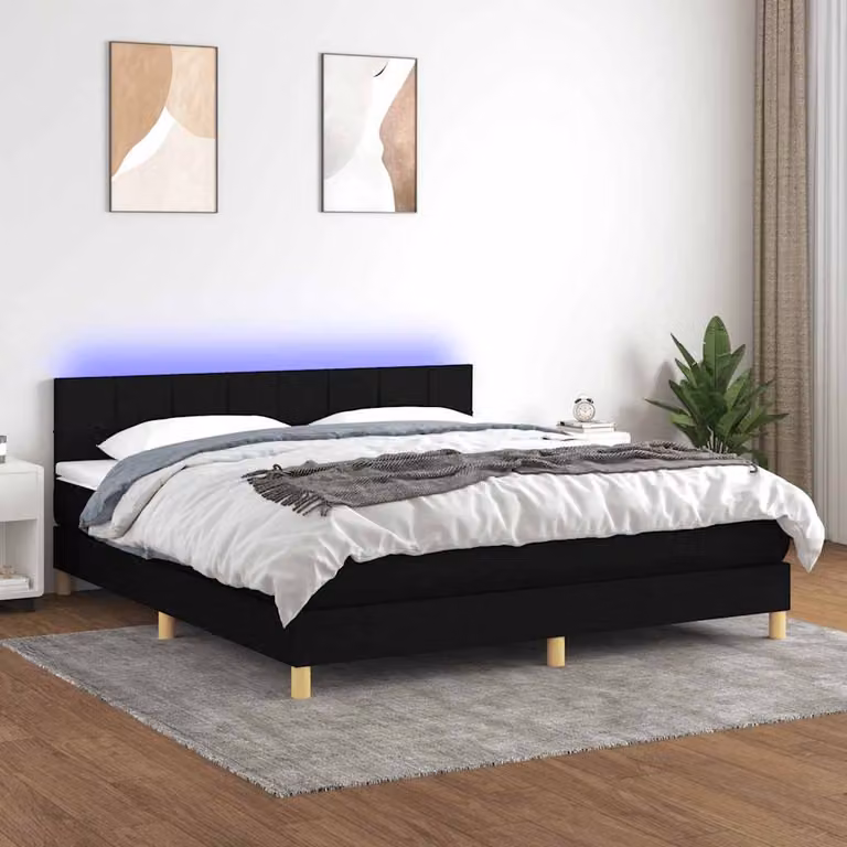 Letto a molle con materasso e illuminazione LED vidaXL in tessuto nero L/P: 180 x 200 cm